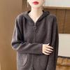 Women's Hooded Knit Cardigan 2024: Stylish Loose-Fit Zipper Sweater for Autumn-Winter