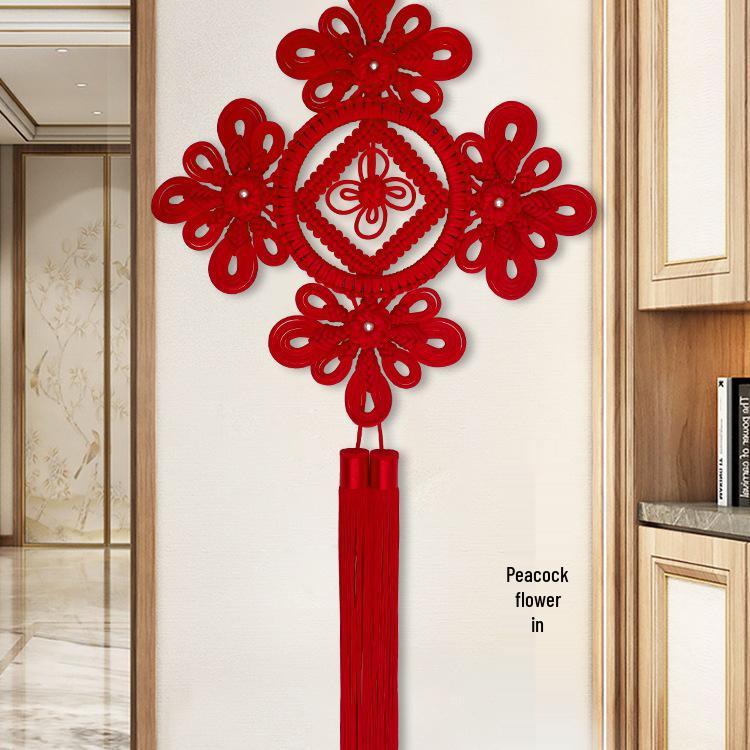 Large Red Handmade Chinese Knot Pendant: Decorative Wall Ornament for Living Room & Housewarming Gift