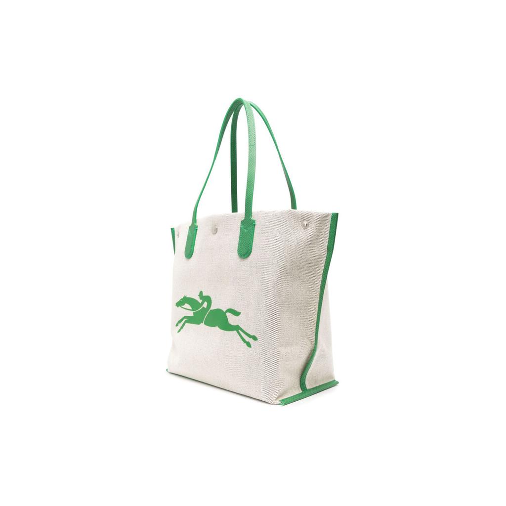 Longchamp Le Roseau Logo Print Cotton And Canvas Tote Bag Women Tote Bags Green 10090HSG129