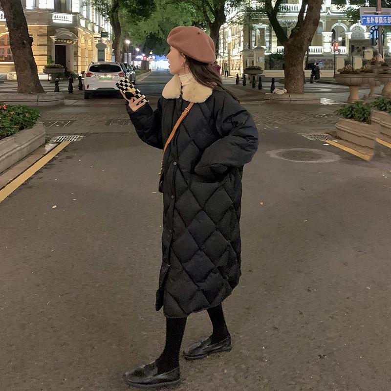 Zimní teplá bavlněná vycpaná dlouhá srst Husté volné svrchní oblečení Dámské bundy