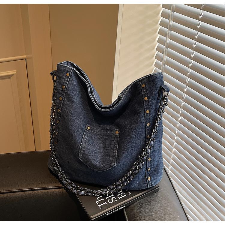 

Вместительная сумка-тоут для поездок на работу, простая повседневная наплечная сумка-подмышка, женская новая джинсовая сумка-тоут темно-синий