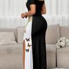 Women's Off Shoulder Bodycon Butterfly Print Maxi Dress with High Slit