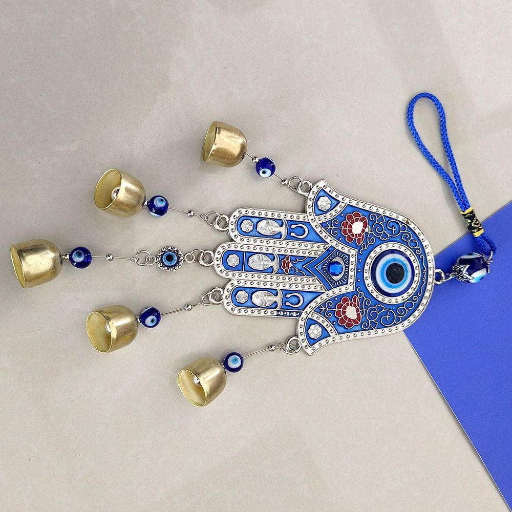 Wall Decoration Fatima Hand Wind Chimes Good Lucky Blessing Protection Blue Evil Eyes Pendant Small Bell Hamsa Hand