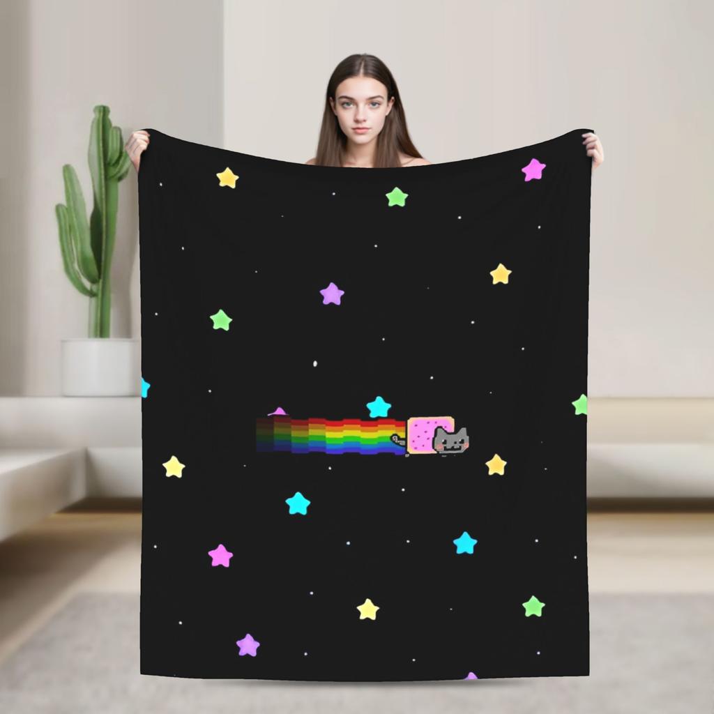 Katze Regenbogen Pixel Welt Nyans Decken Fleece Frühling Herbst Atmungsaktiv Super Warm Überwurfdecken für Bettwäsche Sofa Teppich Stück