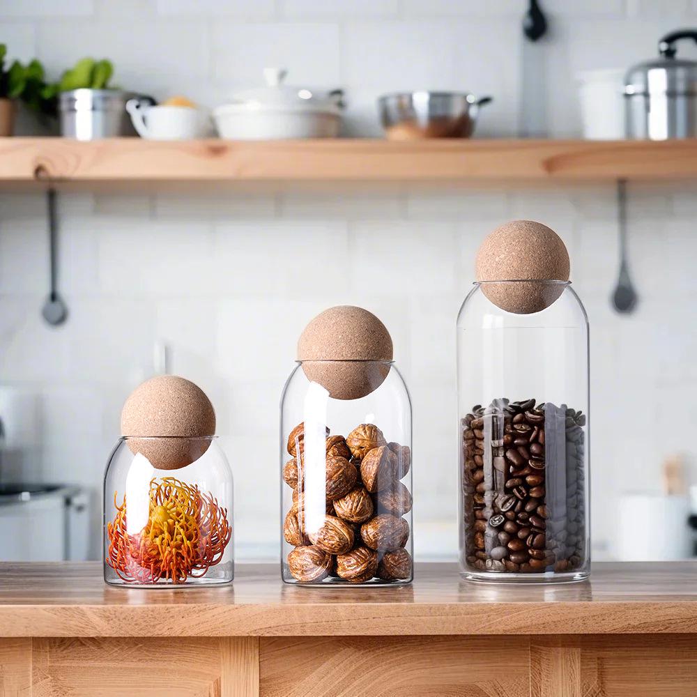 Modern Glass Coffee Bean and Tea Storage Jar with Cork Stopper