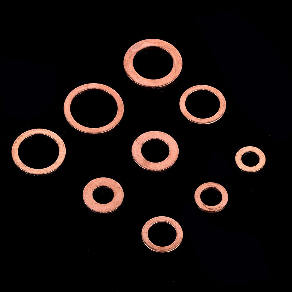 200pcs Copper Washer Gasket Set  for Sump Plugs Flat Ring Seal Assortment Kit with Box M5-M14