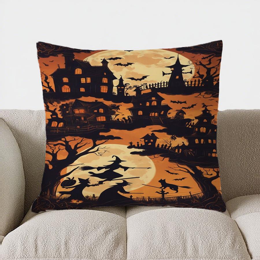 

Home Decor Halloween Ghost and Pumpkins Pattern Cushion Cover Suitable for Sofa Bedroom Car Pillow Cover 16x16Inch