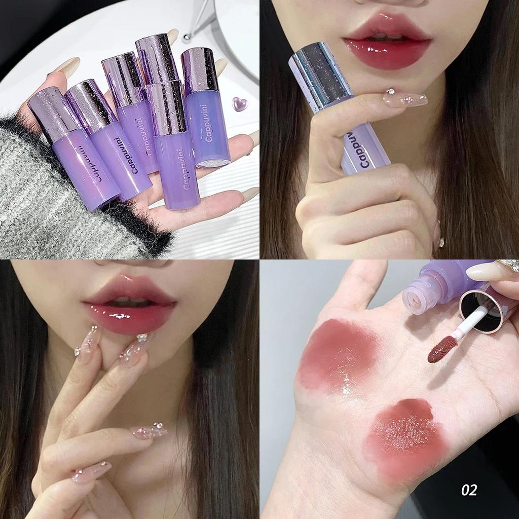 Lip Gloss Sexy Purple Red Mirror Water Lip Glaze Moisturizing Jelly Long Lasting No Sticky Liquid Lipstick