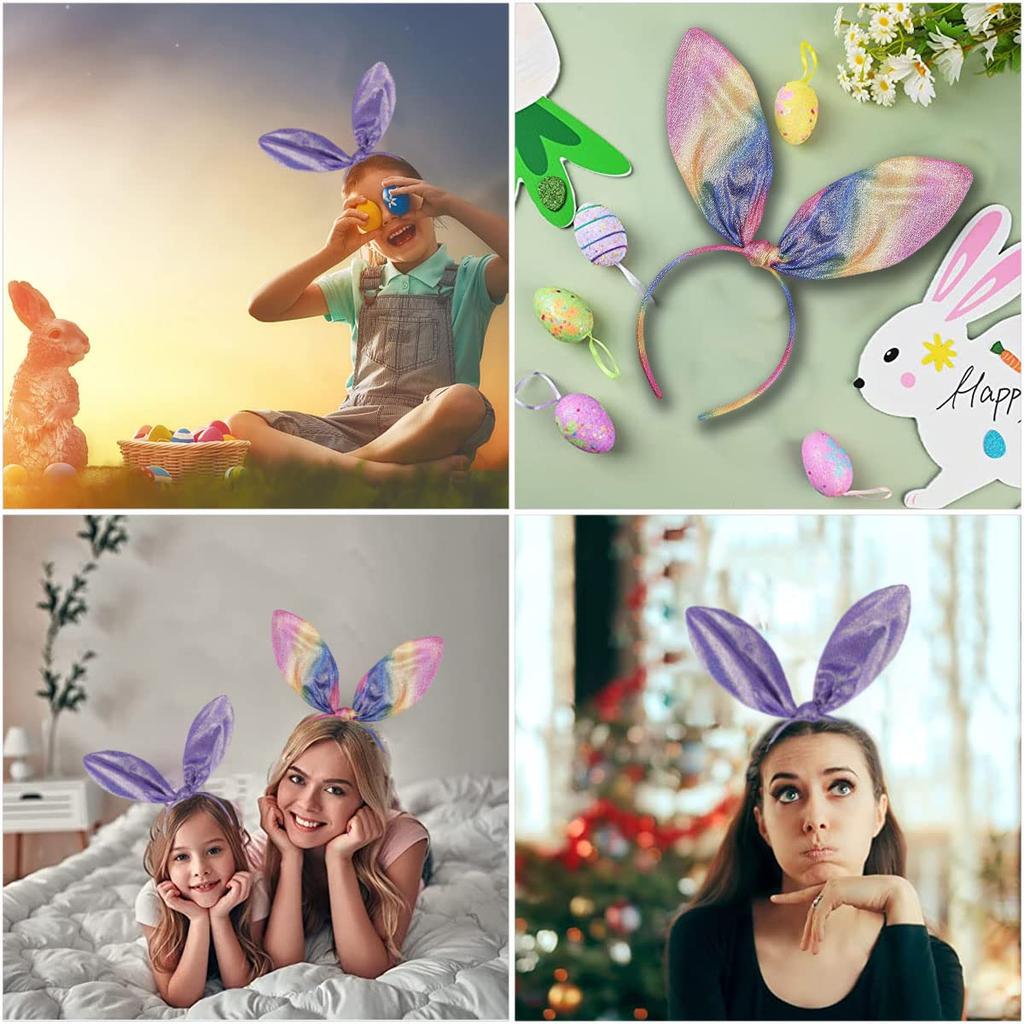 Getrays 2-Piece Colorful Bunny Ear Headband, Bendable Bunny Ear Hairband for Adults and Kids, Bunny Ear Hair Hoop Headpiece Hair Ornament Headband