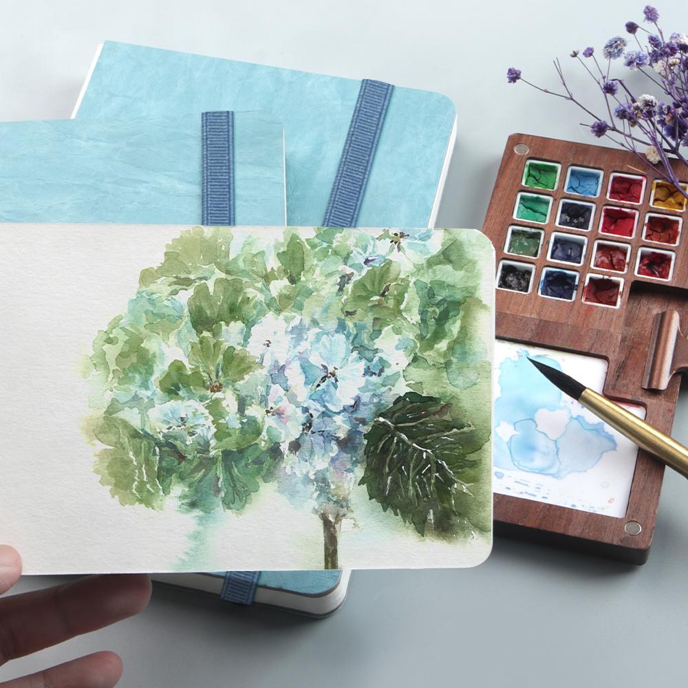 POTENTATE Blau Aquarell Journal Zeichenbuch Hand Notizbuch Skizzenblock 100% Baumwolle 300 g/m² Kaltgepresst für Kunstbedarf