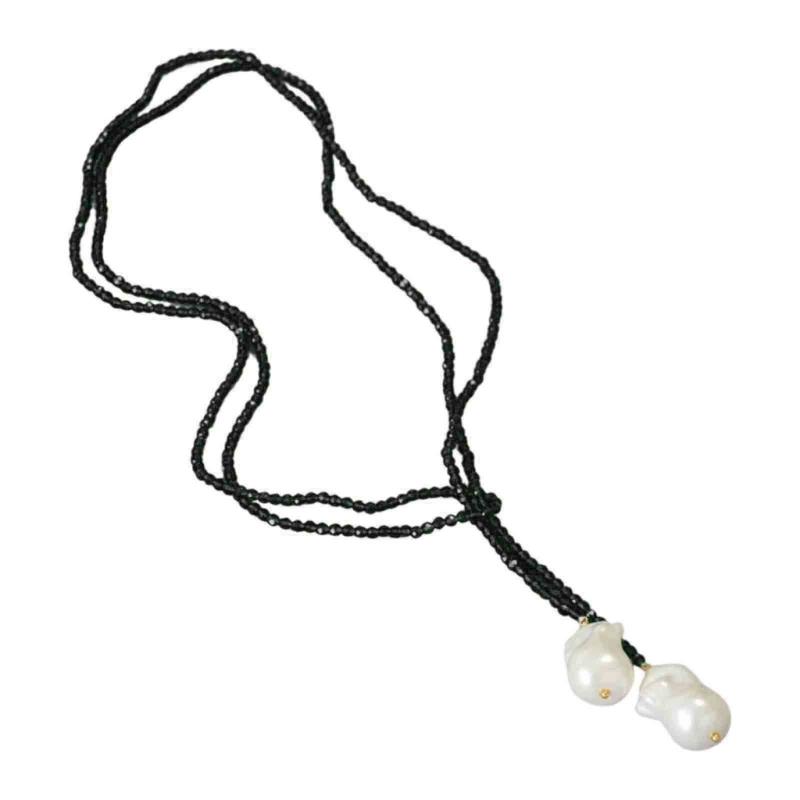 

Faux Pearls Accent And Sparkling Crystal Long Chain Necklace Fashion Neckchain Handmade Clavicle Chain Jewelry чорний