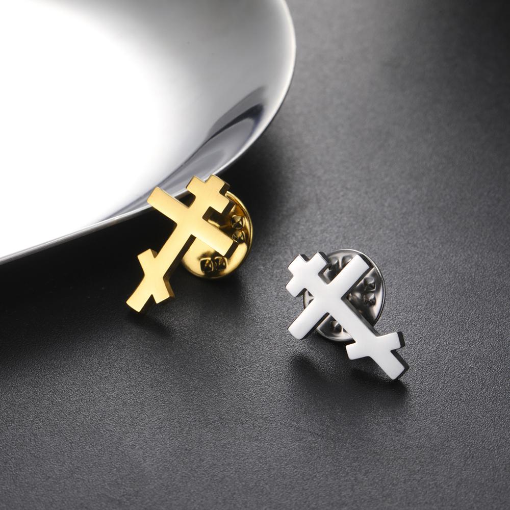 Dawapara Stainless Steel Orthodox Cross Women's Brooches Lapel Pin Religious Christian New Year Gift Minimalism Jewelry