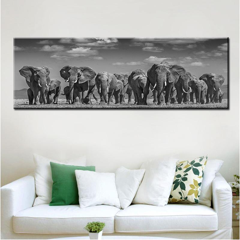 Black Africa Elephants Wild Animals Canvas Painting Scandinavia Posters and Prints Cuadros Wall Art Pictures Home Decor No Frame