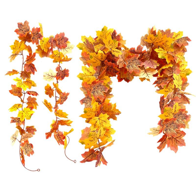 Konstgjord simulering av höstlönnlövrotting heminredning, höstgrön växtranka dörrhängande dekoration