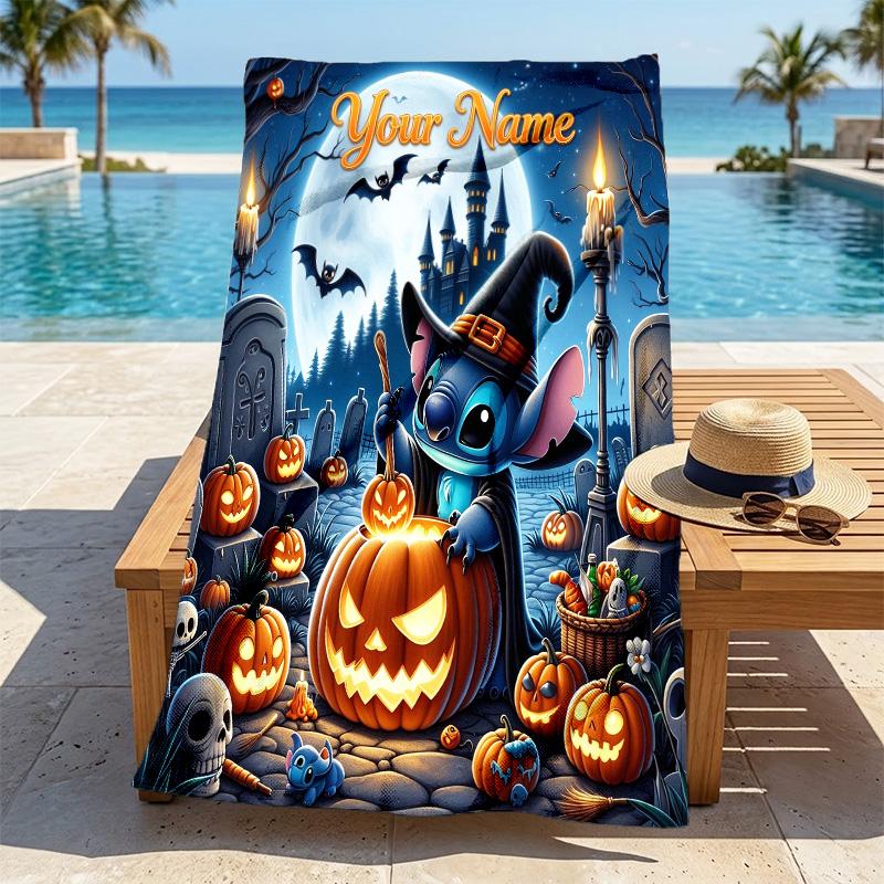Custom Name Halloween Night Stylish Digital Printing Beach Towel Quick‑Drying Absorbent Blanket for Beach Pool Gym Travel