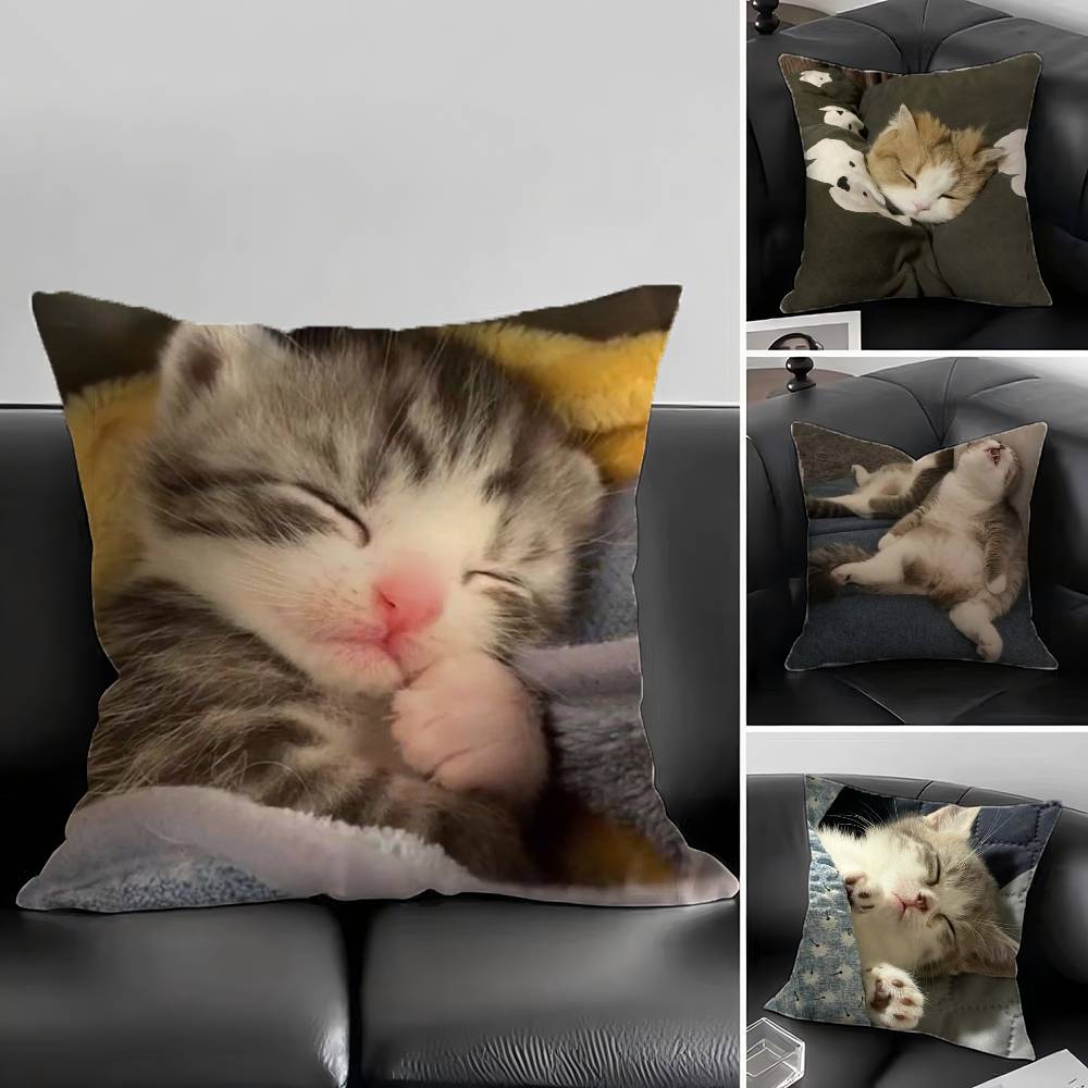 1pc Sleeping Kittens Pillow Case Square Bedroom Sofa Leisure Comfort Cushion Car Living Room Home Decoration