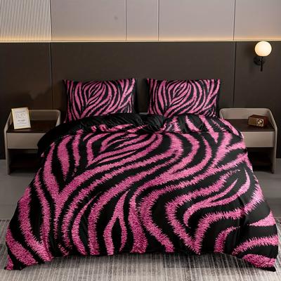 Zebras gestreiftes Bettbezug-Set, 3-teilig, Hotel-Luxus-Bettwäscheset, weiches Bettdeckenbezug-Set(1 Bettbezug + 2 Kissenbezüge)