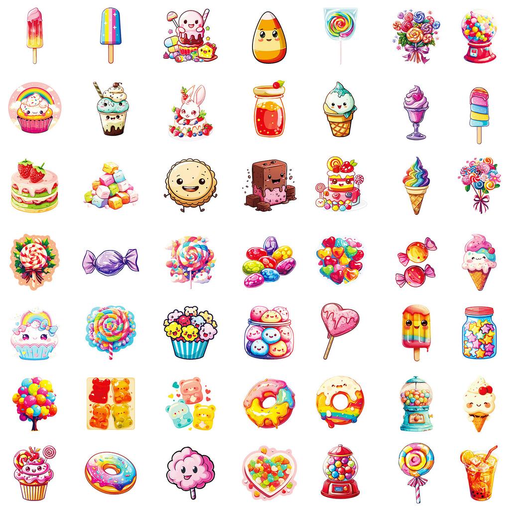 100 Colorful Candy Cartoon Graffiti Decals Lollipop Ice Cream Do-It-Yourself Decorative Point Girl Heart Decals