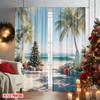 Set Of 2 Flat Printing Merry Christmas Drapes Beach Tree Surfboard Gifts Polyester Without Electricity Spring Use Curtain