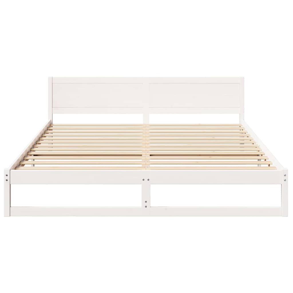 White Bed Frame with Headboard 180 x 200 cm Solid Pine Wood
