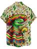 Mexican Style Men'S Hawaiian Shirt 3D Digital Print Funny Dinosaur Pattern Casual Shirt Beach Vacation Button- Summer Clothing Aloha Shirt