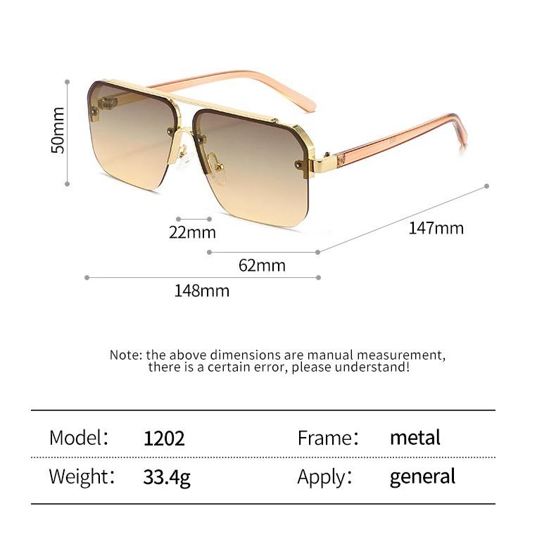 Men's sunglasses, new square metal sunglasses, women's sunscreen half-frame sunglasses.
