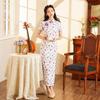 2024 Spring/Summer Elegant Retro Double-Layer Silk & Linen Short-Sleeve Cheongsam Dress