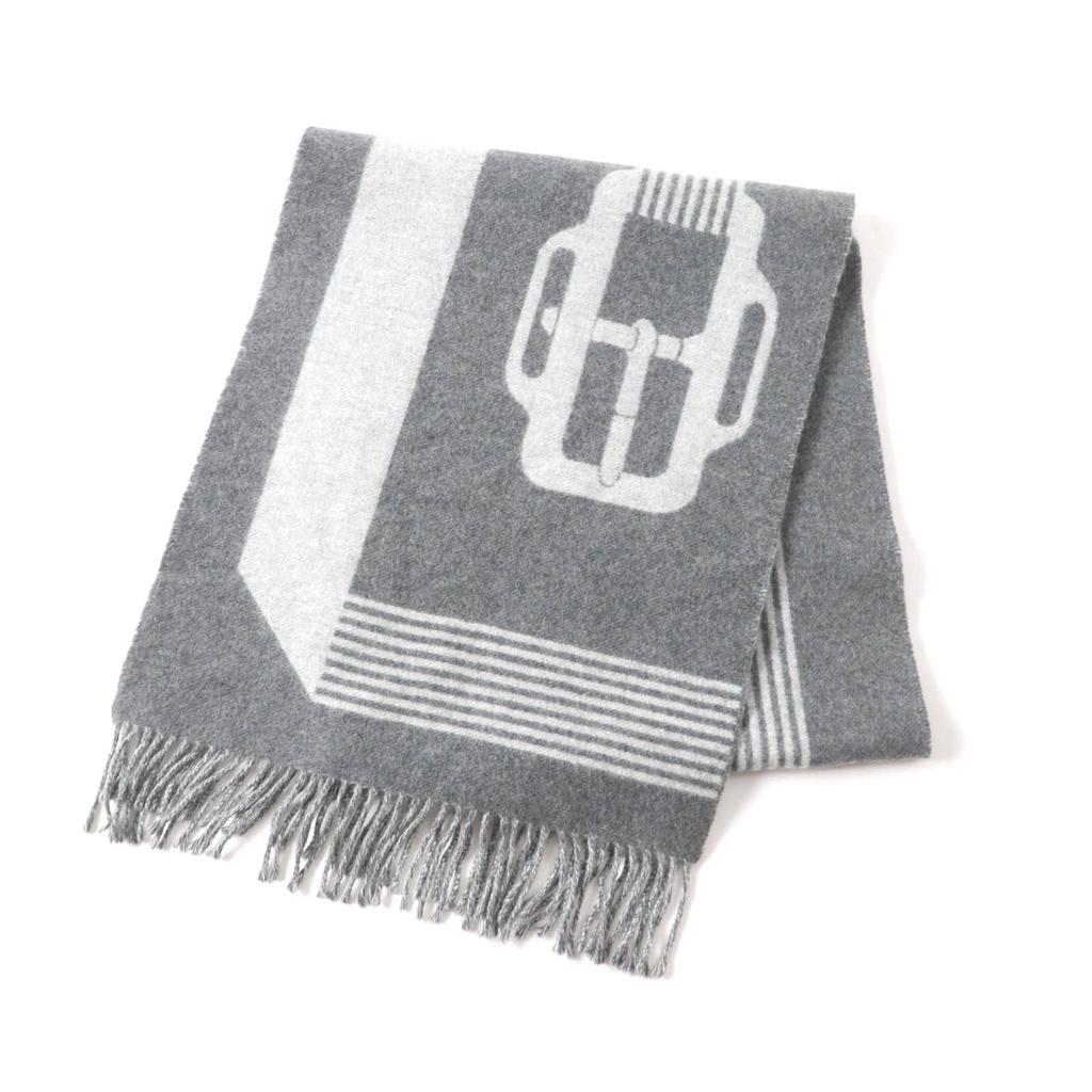 Excellent HERMES Scarf Sangle a Bookle With fringe cashmere Women Used