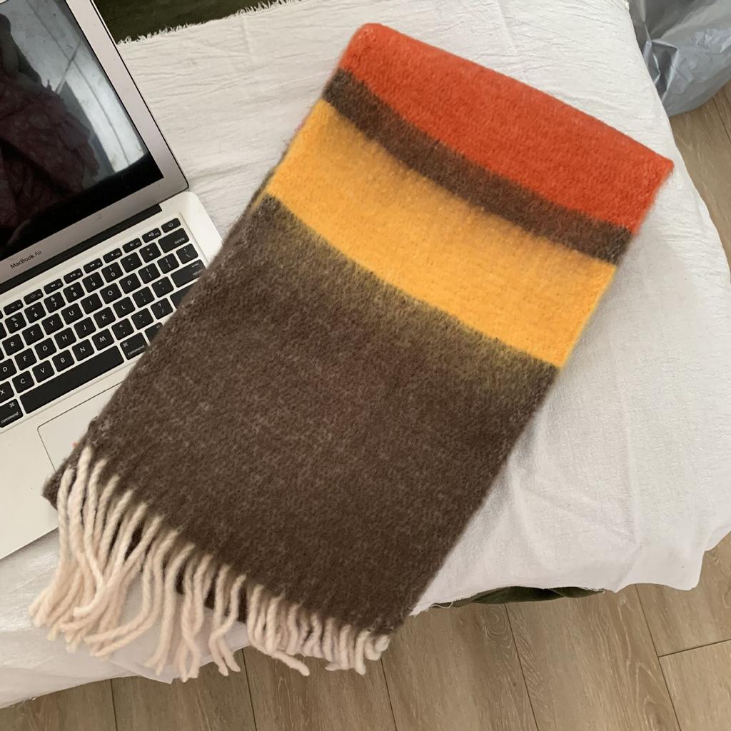 Dopamine imitation cashmere striped fringed high-end scarf women's autumn and winter warm thickened mohair scarf