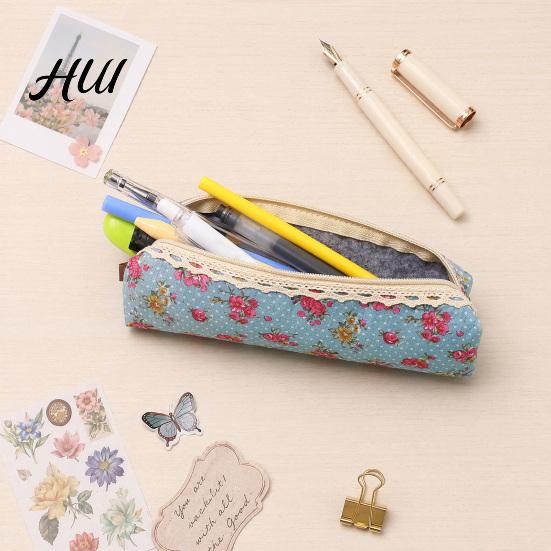 Dot Pencil Pouch Floral Canvas Case, Vintage Polka Pen Pouch, Texture Bag Large Capacity Stationery for Students, Office School Supplies Fabric