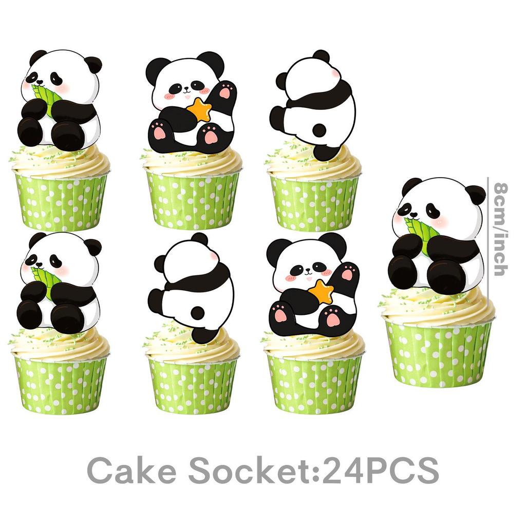 Bamboo Panda Theme Birthday Party Tableware Set: Disposable Tablecloth, Plates, Napkins, Cups, and Pull Flags