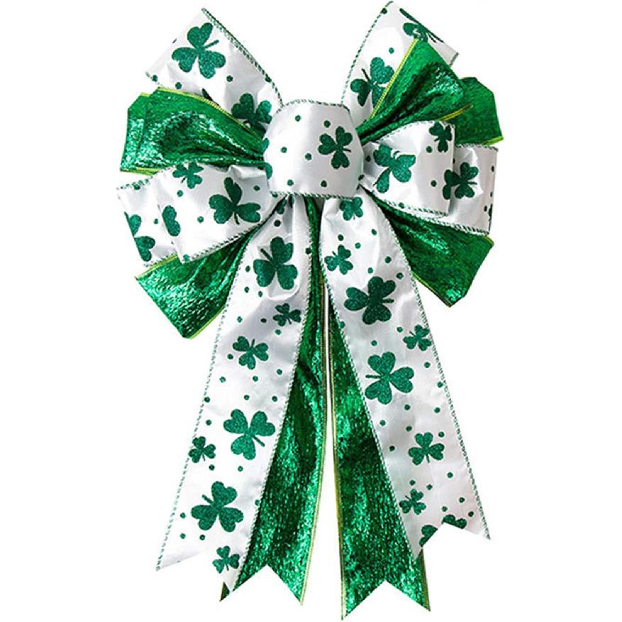 St. Patrick s Day Wreath Bow St. Patrick  s Day Decorations Shamrock Clover Green Bow Wreath Bow Holiday Bows for Front Door Wreath Decorations Tree