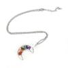 Silver Hand-Wound Colorful Gravel Bead Crystal Amethyst Moon Pendant Necklace N130