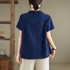 Summer Loose Hemp Collar Short Sleeved Shirt Women's Shirt