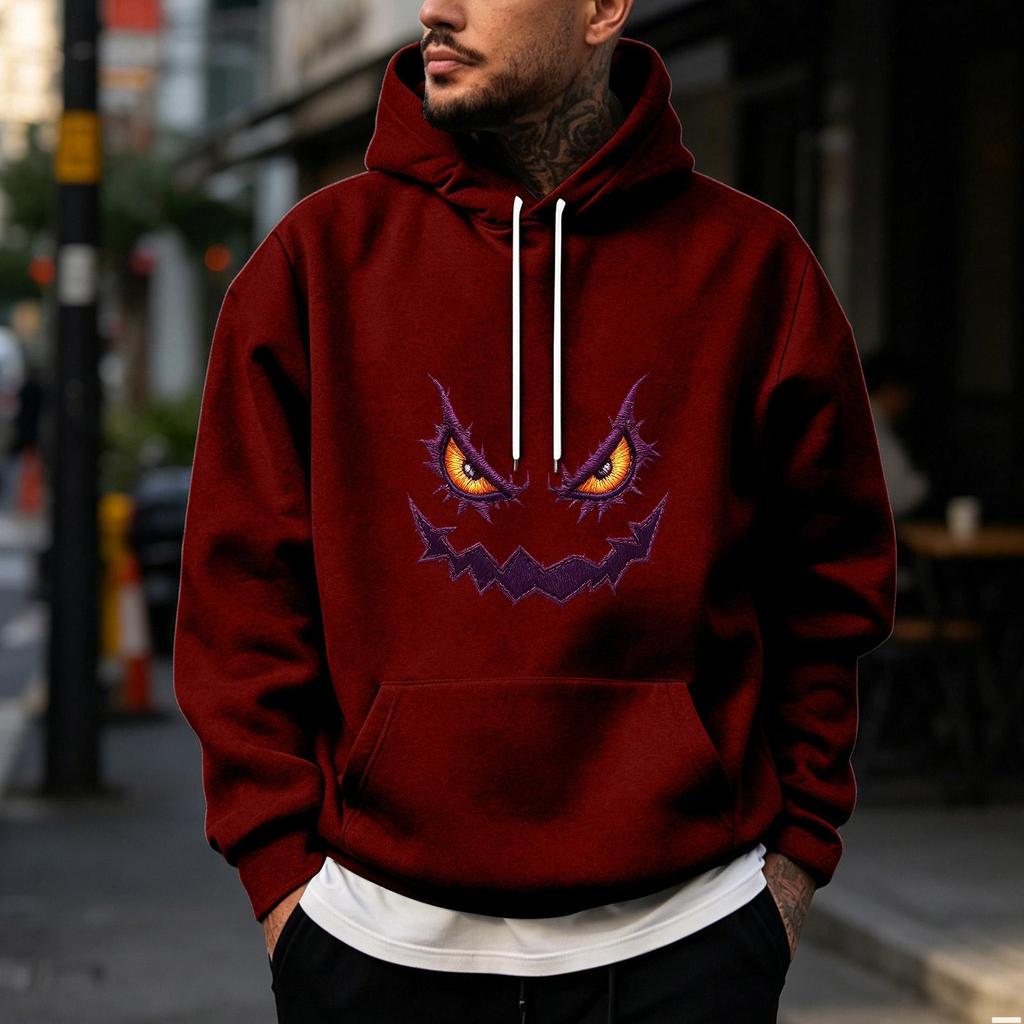 Men's Halloween Print Pullover Hoodie for Holiday Party and Cold