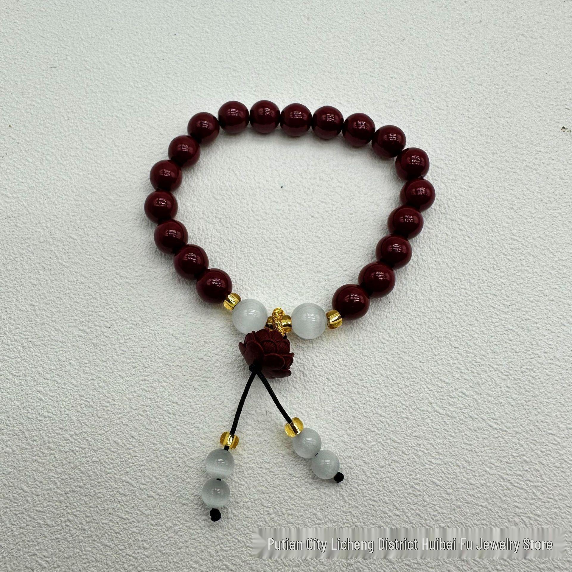 Resin Cinnabar Zodiac Lotus Charm Bracelet - Chinese Style for Meditation, Unisex Resin