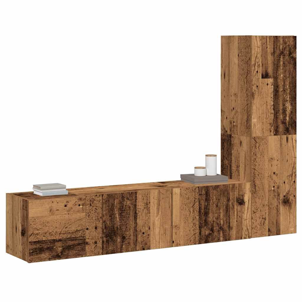 Wall Mounted TV Cabinets Set of 3 Rustic Wood Look Engineered Wood