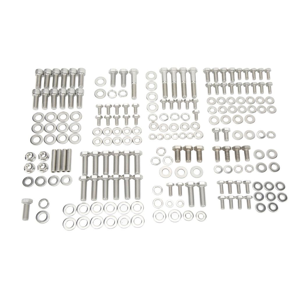 211pcs Engine Hex Bolt Kit Stainless Steel Long Lasting for SMALL BLOCK 265 283 305 327 350 400
