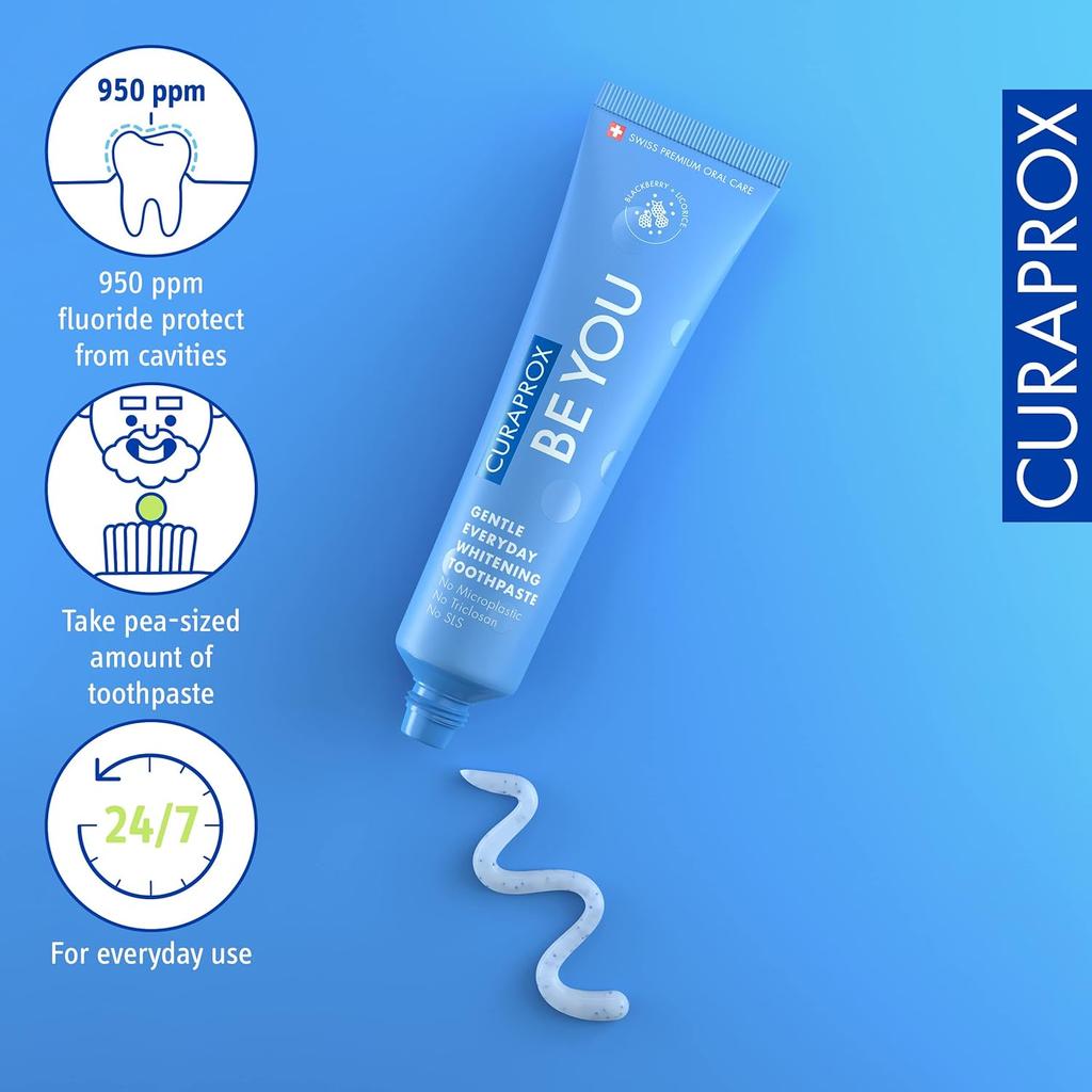 Curaprox Be You Gentle Whitening Toothpaste With Blackberry Flavor For Fresh Breath And Daily Care 60 Ml Pack Of 1