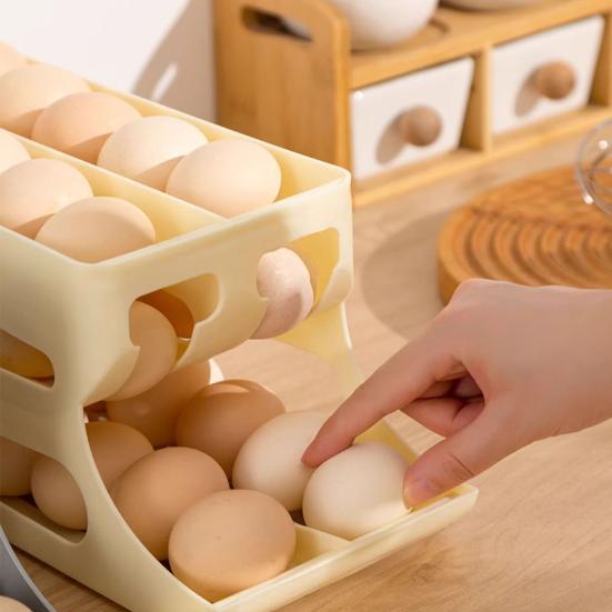 Multi-layer Slide Egg Storage Box Ladder Style Egg Box Large Capacity Automatic Rolling Refrigerator Egg Tray Organizer