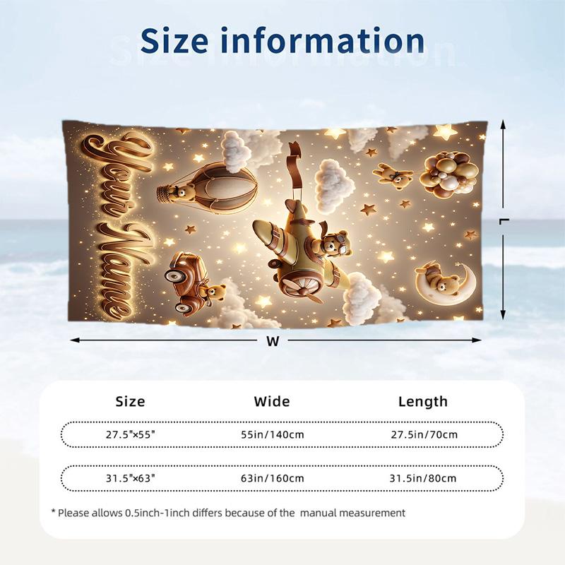 Teddy Bear Theme Beach Towel Personalized Custom Name & Text Soft Quick Dry Beach Towel for Swimming Travel