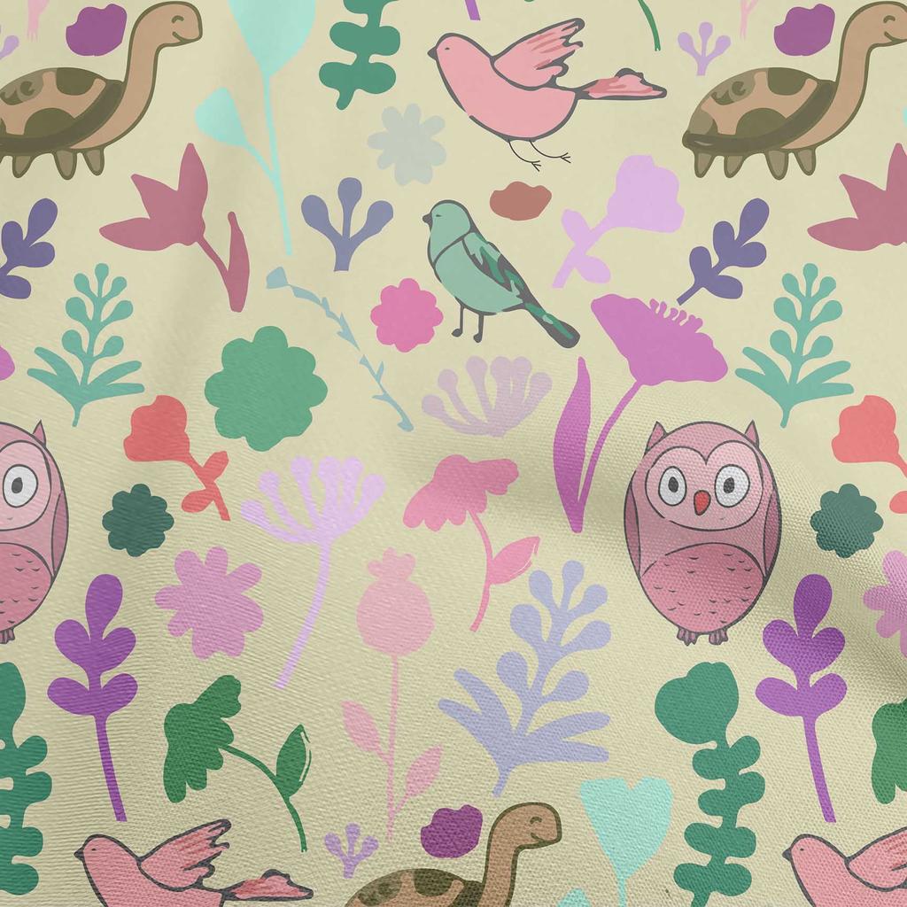 oneOone Cotton Flex Black Fabric Tropical Doodled Animals With Leaves Craft Projects Decor Fabric Printed By The Yard 40 Inch
