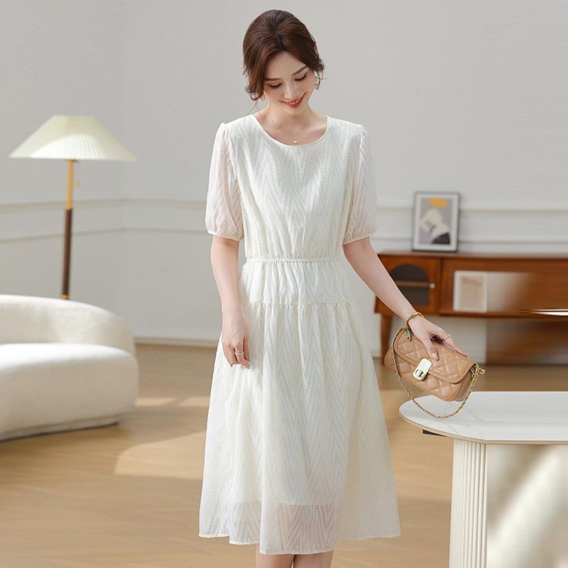 

Elegant Slim Fit Petite A-Line Dress - Women s Short-Sleeve, Mid-Length with Round Neck for Summer 5XL (suggested for 145-160 kg)