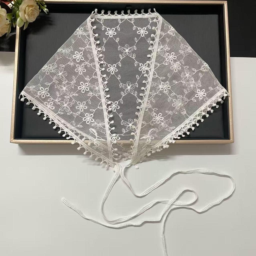 Pastoral French Lace Triangle Headscarf & Waistband Accessory - Women's Retro Sun Protection Silk Scarf