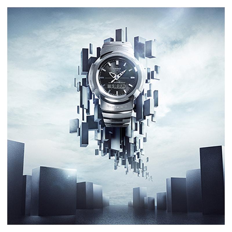 Casio all-metal series-disc solar quartz movement stainless steel strap Japanese and Korean watch men's watch silver dial AWM-500D-1A8PRD