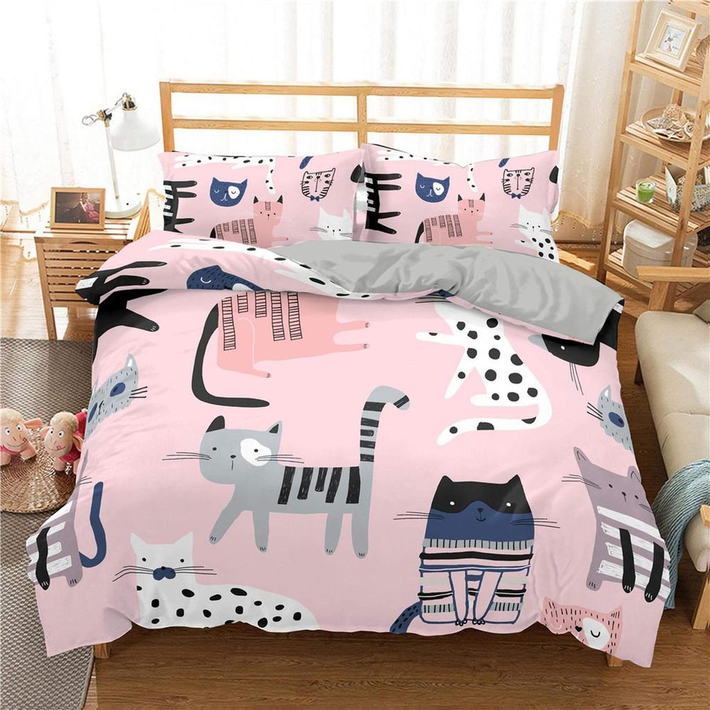 Wandering Cats Bedding Pink, Toddler Bedding, Kids Duvet Cover Set, Gift for Cat Lovers, Baby Bedding, Baby Shower Gift, Girly Bedding