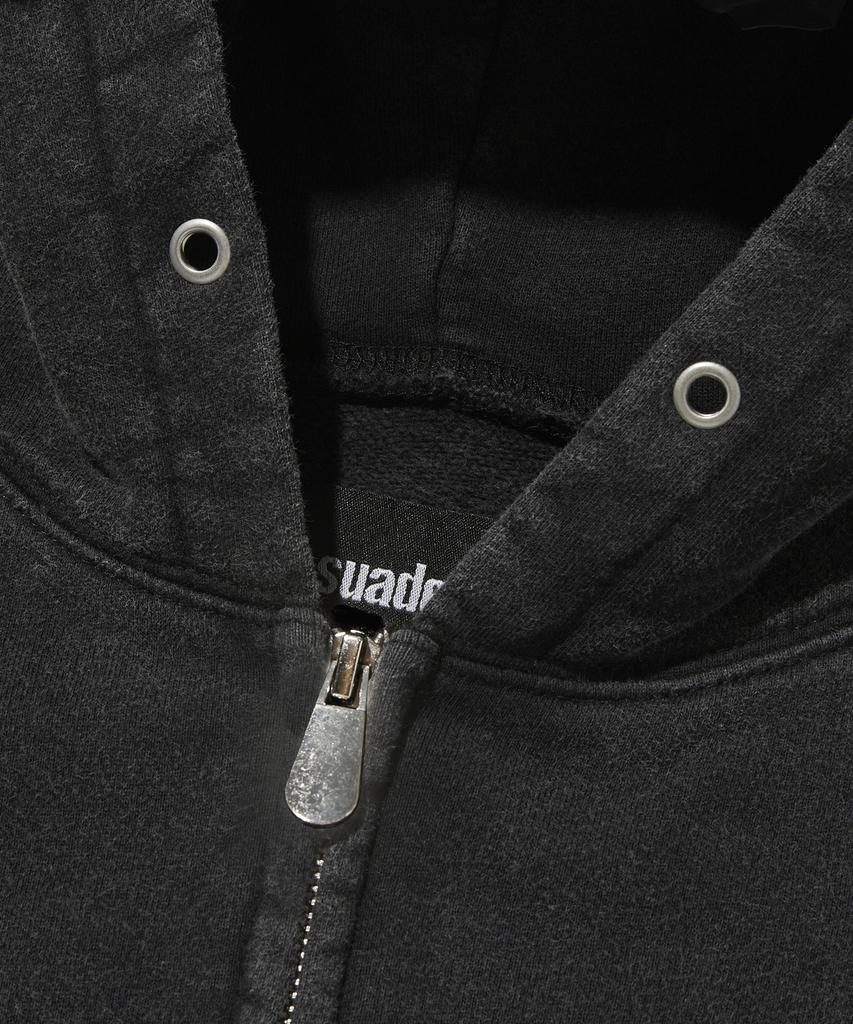Wildleder Cropped Gewaschen Kapuze Reißverschluss [Wasch Schwarz]