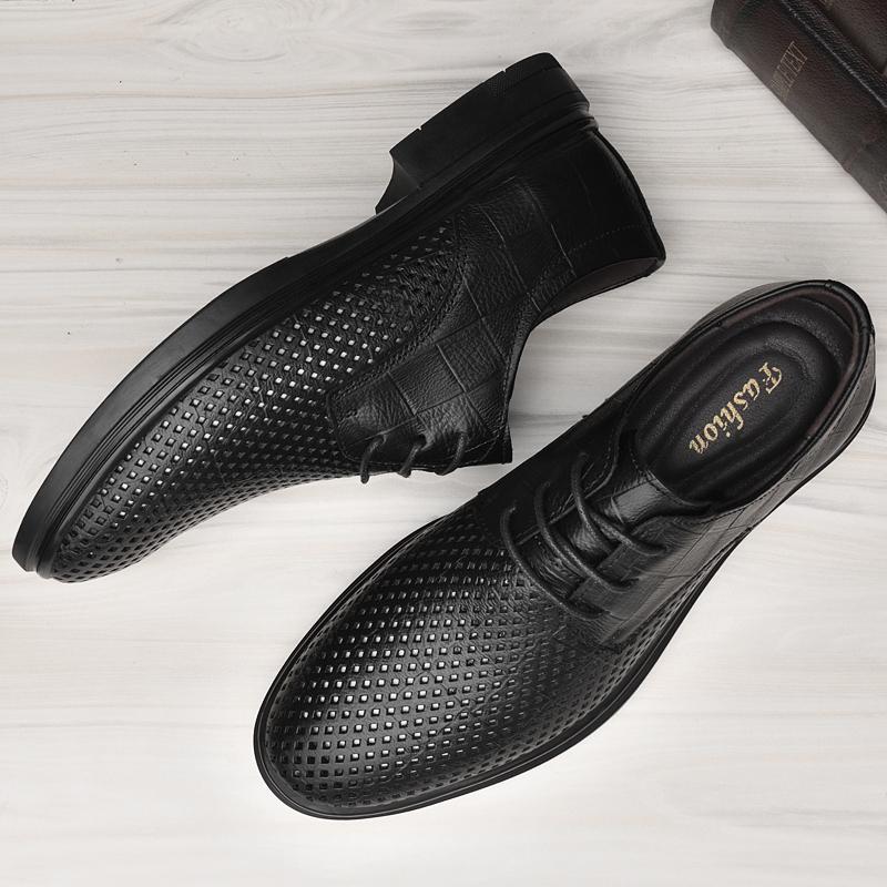 FashionBreathable Dress Shoes for Men Genuine Leather Business Shoes Formal Oxfords Footwear Summer Male Wedding Shoes Classic Loafers