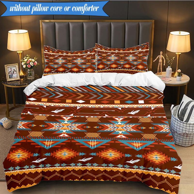 3PCS Native American Pattern Bedding Set,Including 1pc Duvet Cover And 2pcs Pillowcases Perfect for Bedroom, Dormitory, Fan Christmas Gift