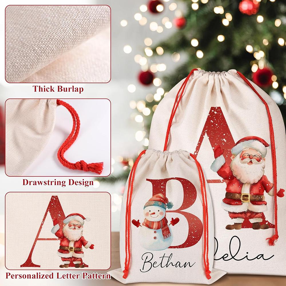 Personalized Santa Sack with Initial Name Christmas Gift Bag Pouch Christmas Eve Box Sack Bag Holiday Presents Storage New Year